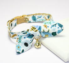 Load image into Gallery viewer, Rifle Paper Blue Wildflower Spring Collar and Bunny Bow