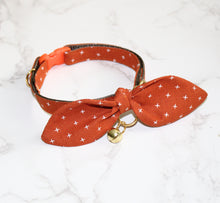 Load image into Gallery viewer, Fall Rustic Orange Cat and Kitten Collar with Bow and Bell