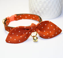 Load image into Gallery viewer, Fall Rustic Orange Cat and Kitten Collar with Bow and Bell