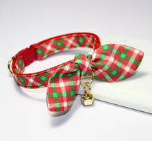 Load image into Gallery viewer, Red Plaid Christmas Cat Collar and Bunny Bow