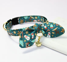 Load image into Gallery viewer, Teal Old Fashioned Christmas Cat Collar and Bunny Bow