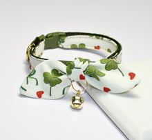 Load image into Gallery viewer, Clover Heart Cat Collar and Bunny Bow
