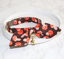 Load image into Gallery viewer, Mushroom Cat and Kitten Collar with Bow and Bell
