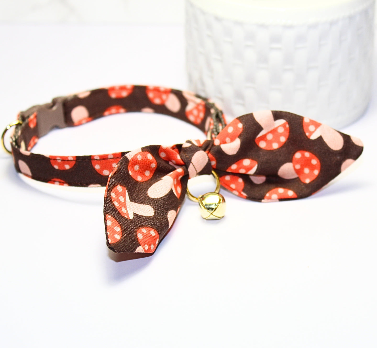Mushroom Cat and Kitten Collar with Bow and Bell