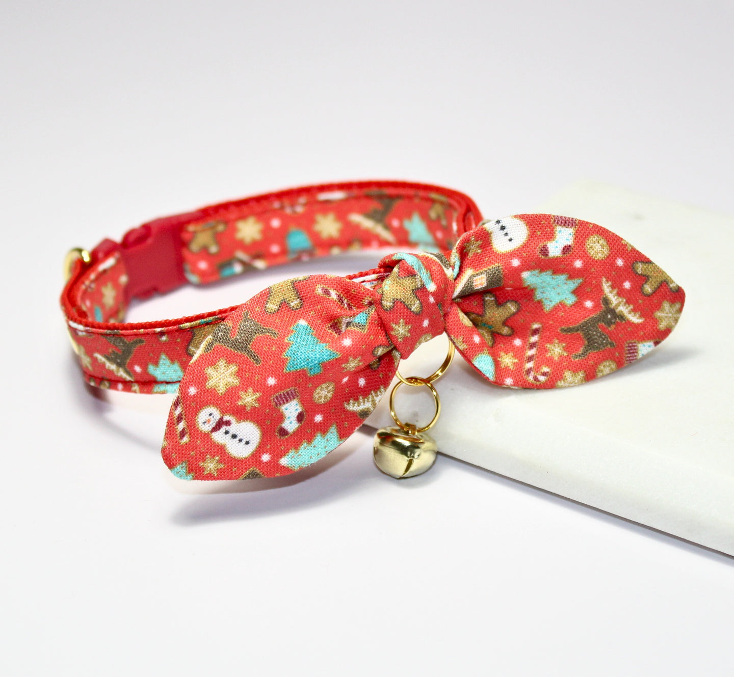 Red Old Fashioned Christmas Cat Collar and Bunny Bow