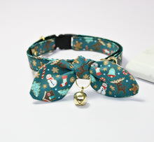 Load image into Gallery viewer, Teal Old Fashioned Christmas Cat Collar and Bunny Bow
